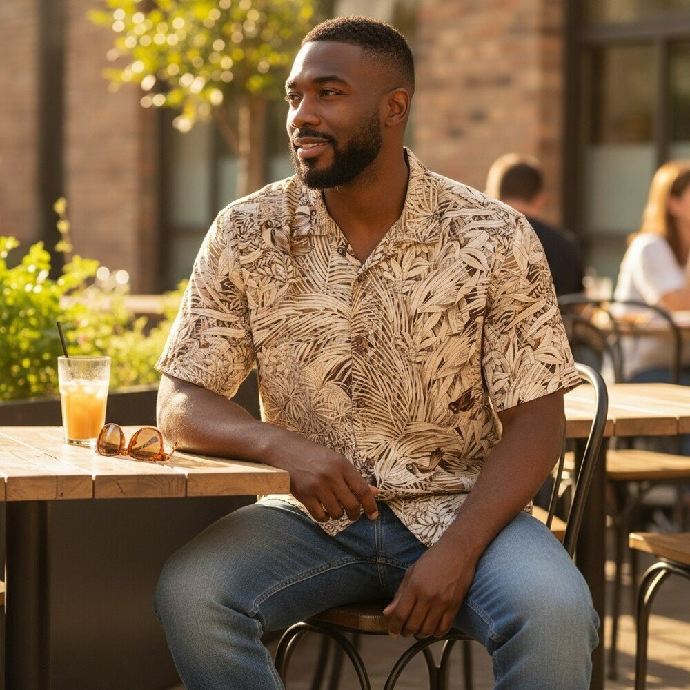 Jos A Bank XL Brown Tropical Short Sleeve Button Up Hawaiian Jungle Silk Shirt